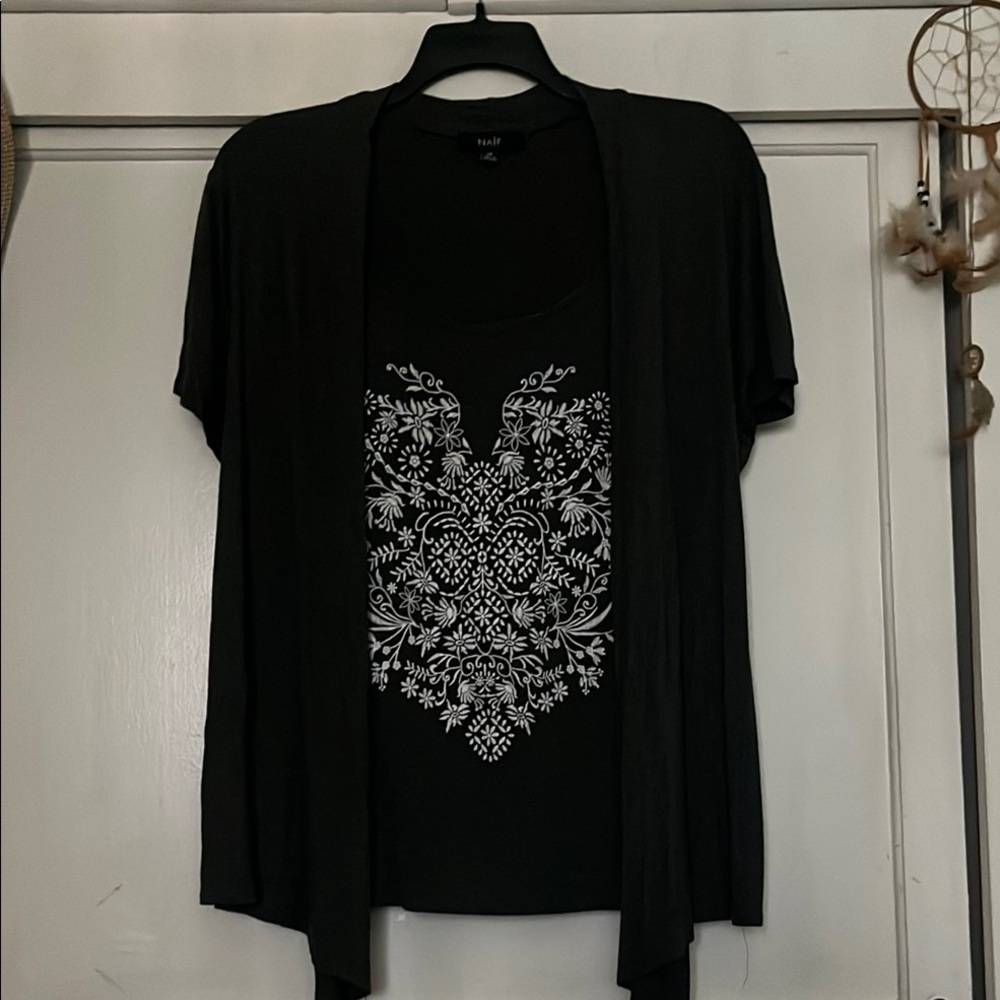 Talbots Black Relaxed Graphic Tee